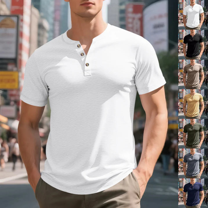 Kamil | Koszulka Męska Henley Z Krótkim Rękawem Casualowa