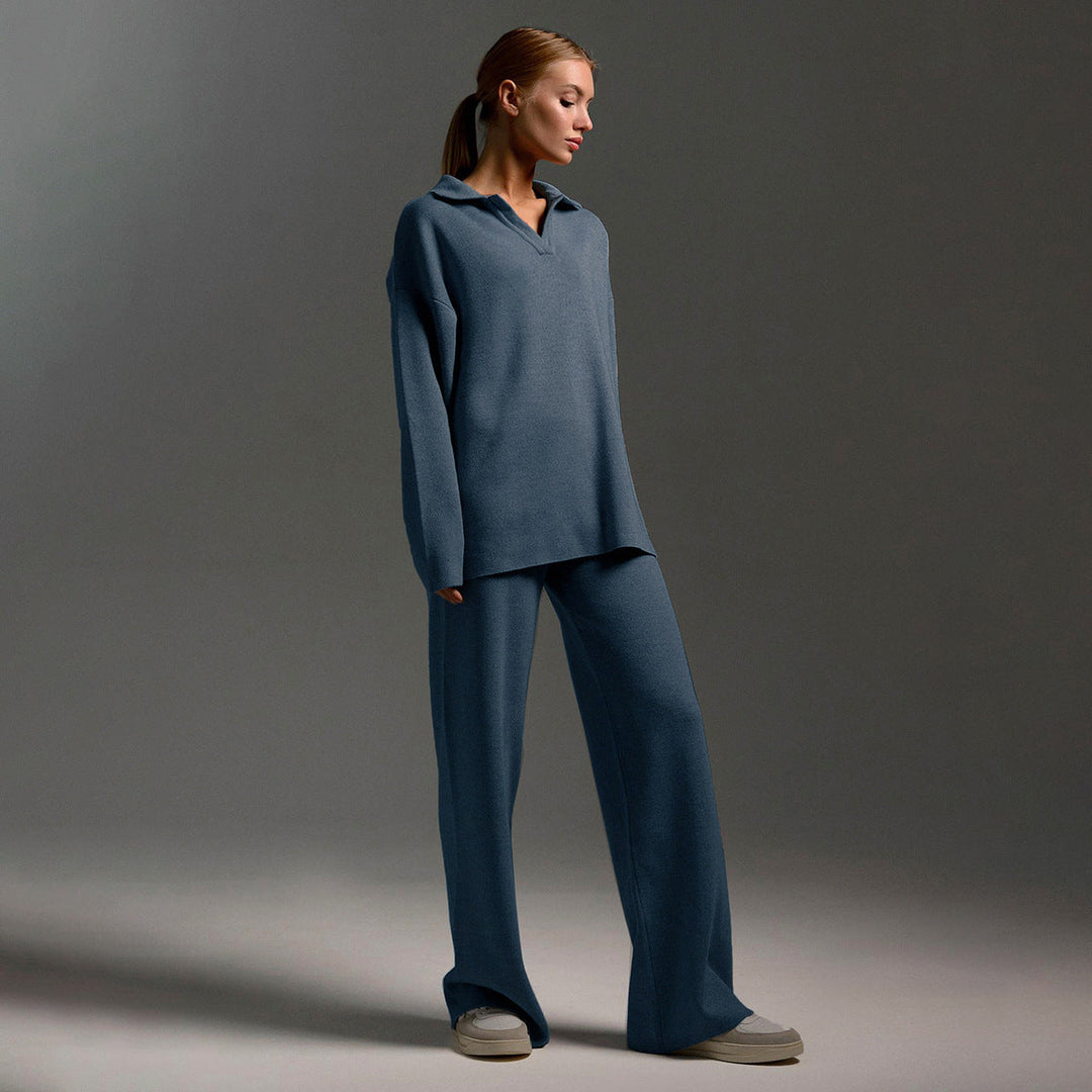 Marta | Komplet Damski Sweter Polo i Szerokie Spodnie