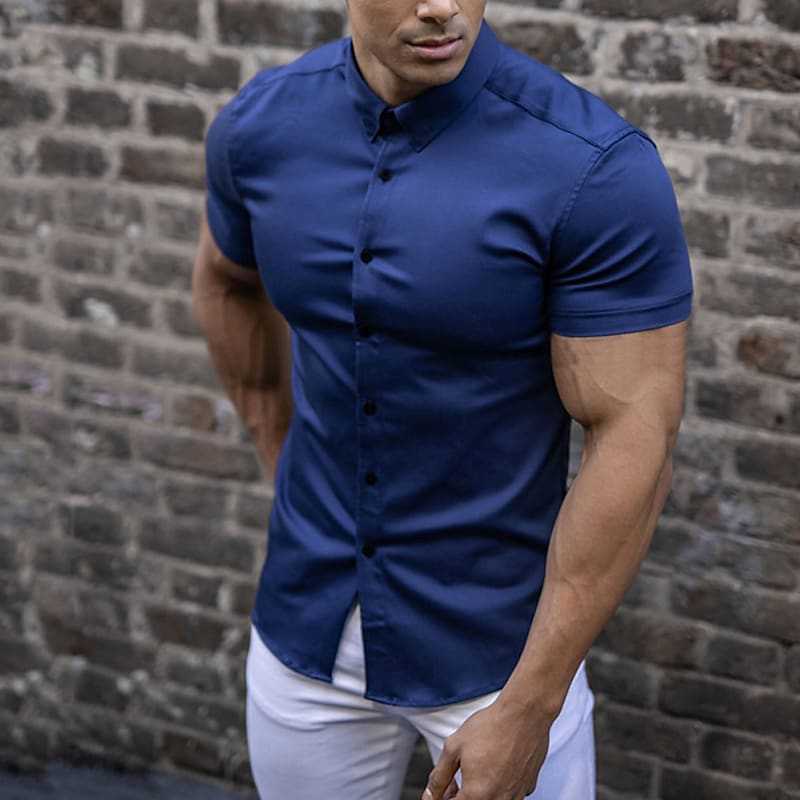 Marcin | Koszula Męska Slim Fit Z Krótkim Rękawem Letnia Elegancka