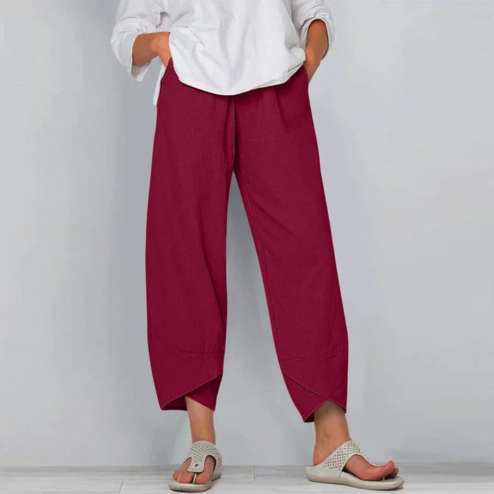 Paulina | Spodnie Culotte Damskie Lniane Wysoki Stan