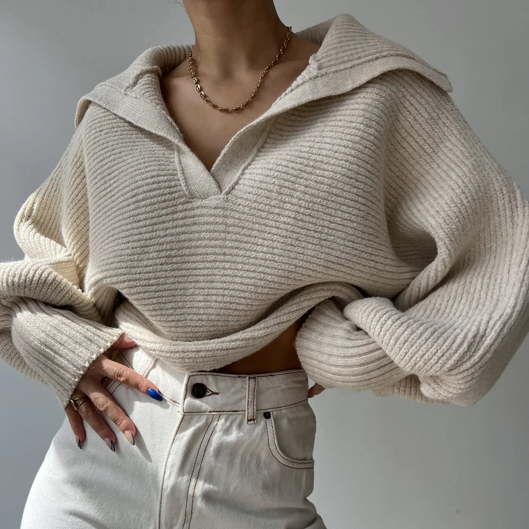 Magdalena | Sweter Damski Z Prążkowanej Dzianiny