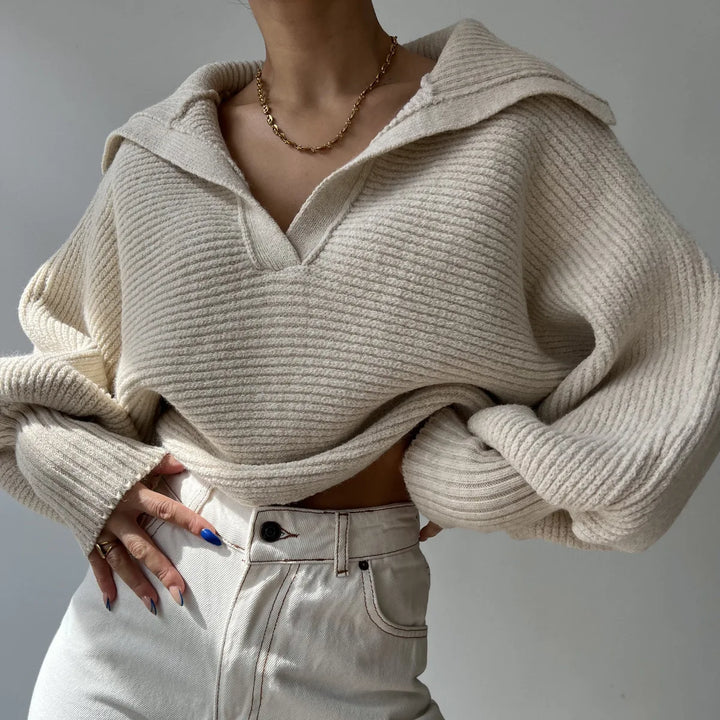 Magdalena | Sweter Damski Z Prążkowanej Dzianiny