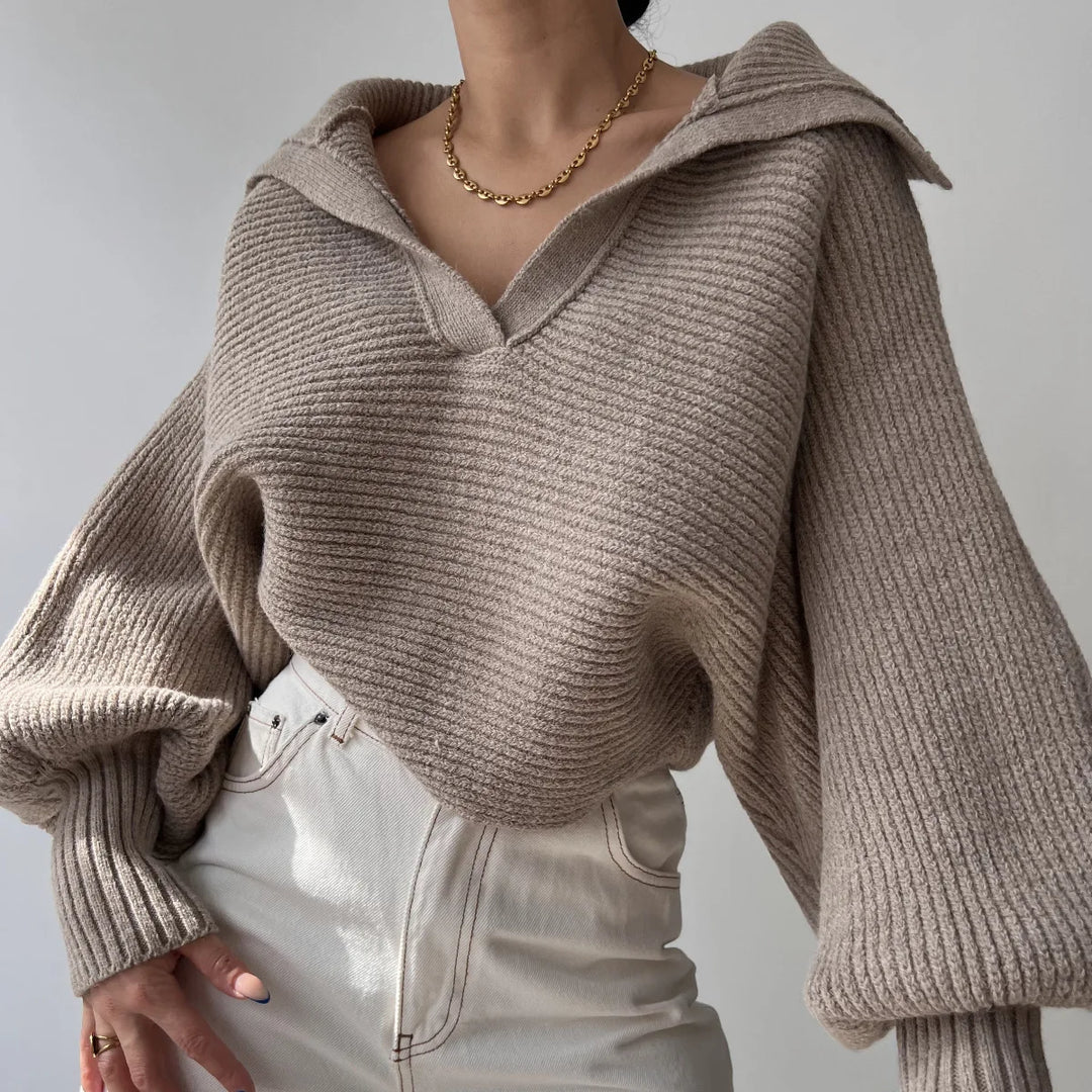 Magdalena | Sweter Damski Z Prążkowanej Dzianiny