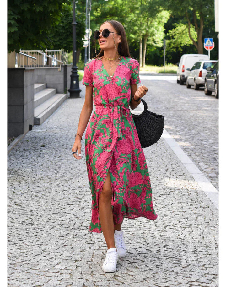 Lucyna | Sukienka Midi Elegancka Z Dekoltem V