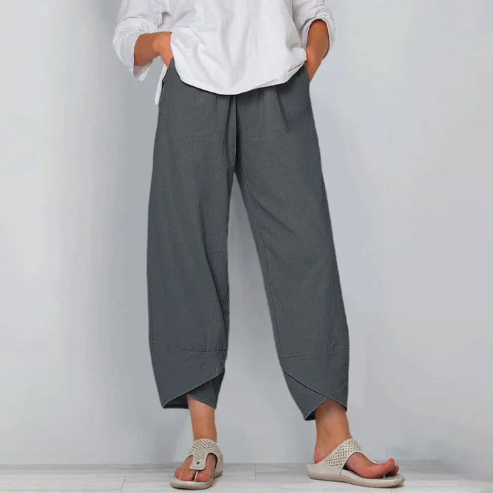 Paulina | Spodnie Culotte Damskie Lniane Wysoki Stan