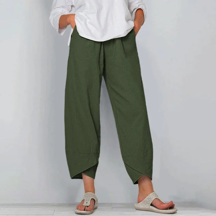 Paulina | Spodnie Culotte Damskie Lniane Wysoki Stan