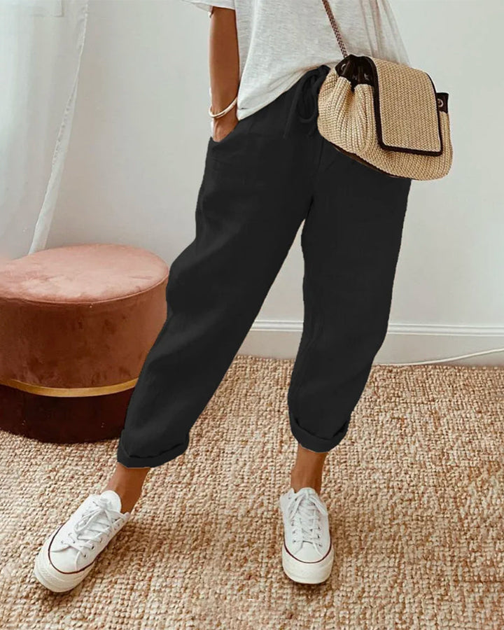 Natalia | Spodnie Damskie Lniane Szerokie Letnie