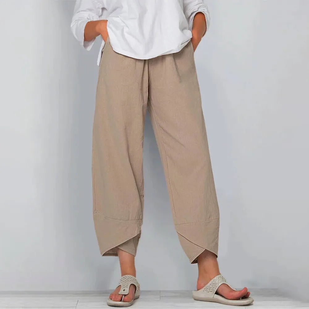 Paulina | Spodnie Culotte Damskie Lniane Wysoki Stan