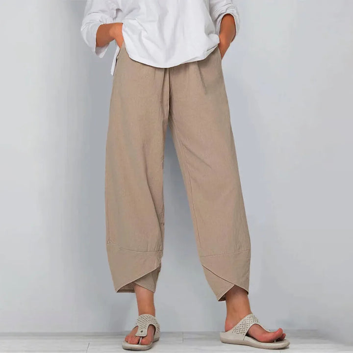Paulina | Spodnie Culotte Damskie Lniane Wysoki Stan