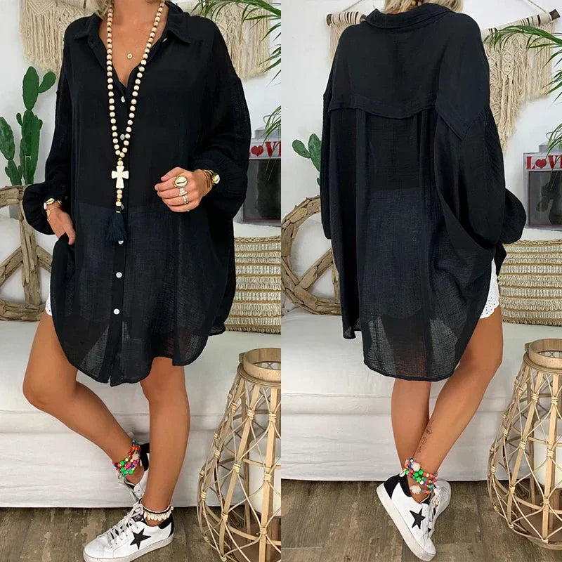 Maja | Koszula Damska Lniana Długa Oversize