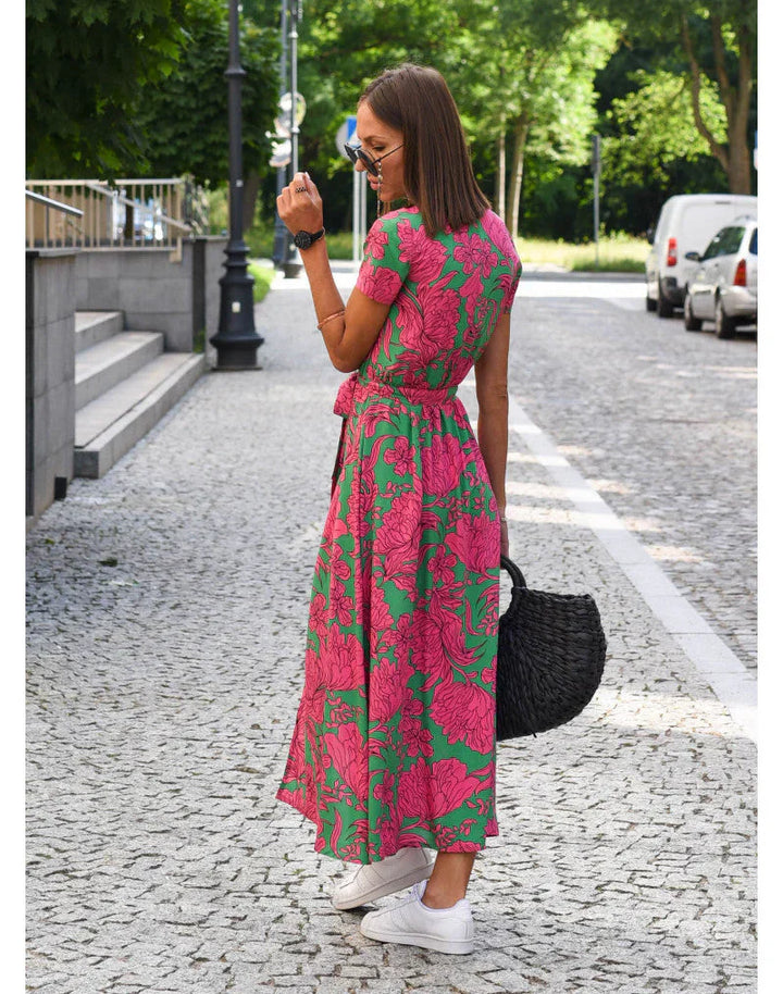 Lucyna | Sukienka Midi Elegancka Z Dekoltem V