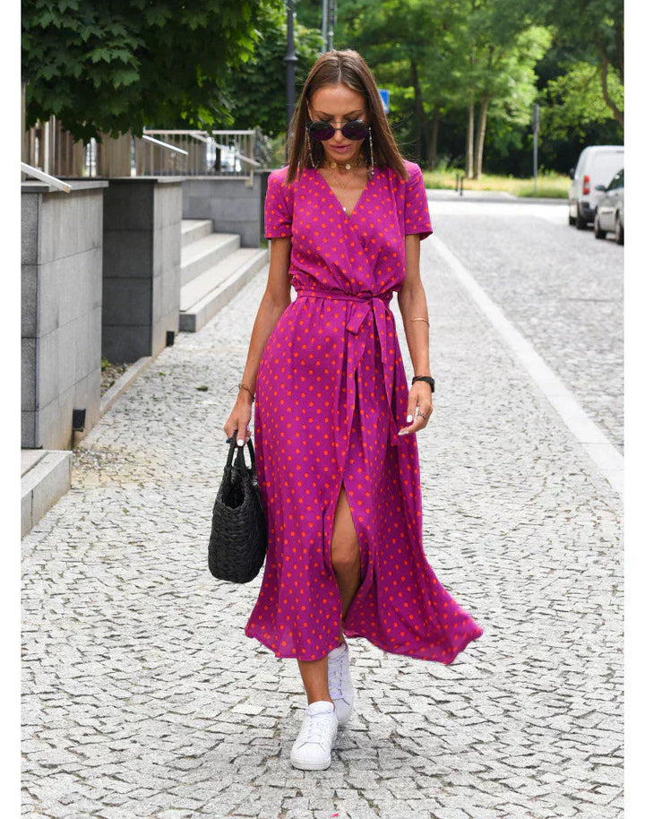 Lucyna | Sukienka Midi Elegancka Z Dekoltem V