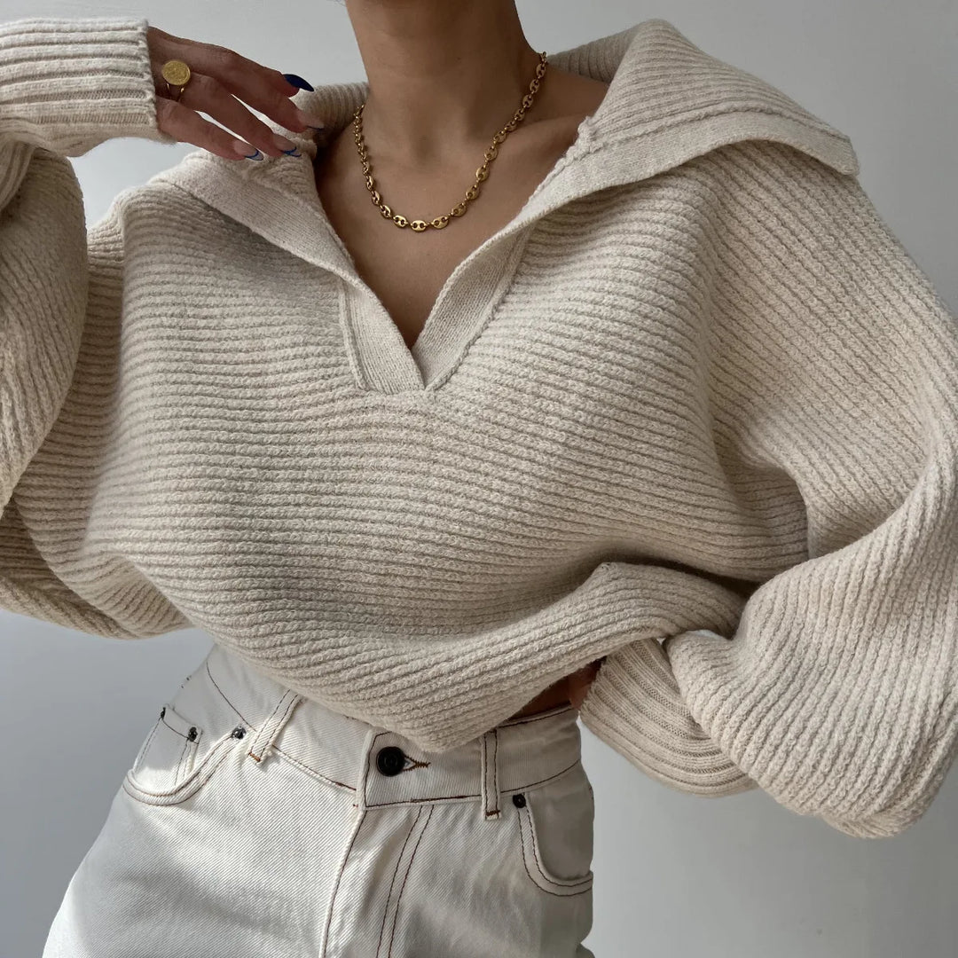 Magdalena | Sweter Damski Z Prążkowanej Dzianiny