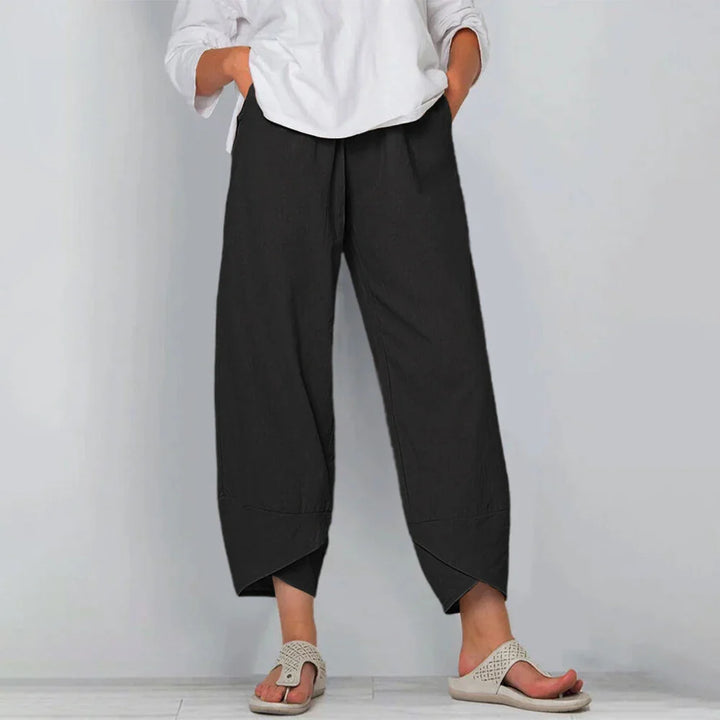 Paulina | Spodnie Culotte Damskie Lniane Wysoki Stan