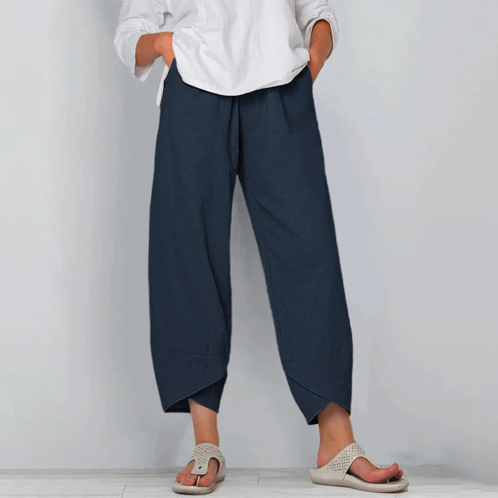 Paulina | Spodnie Culotte Damskie Lniane Wysoki Stan