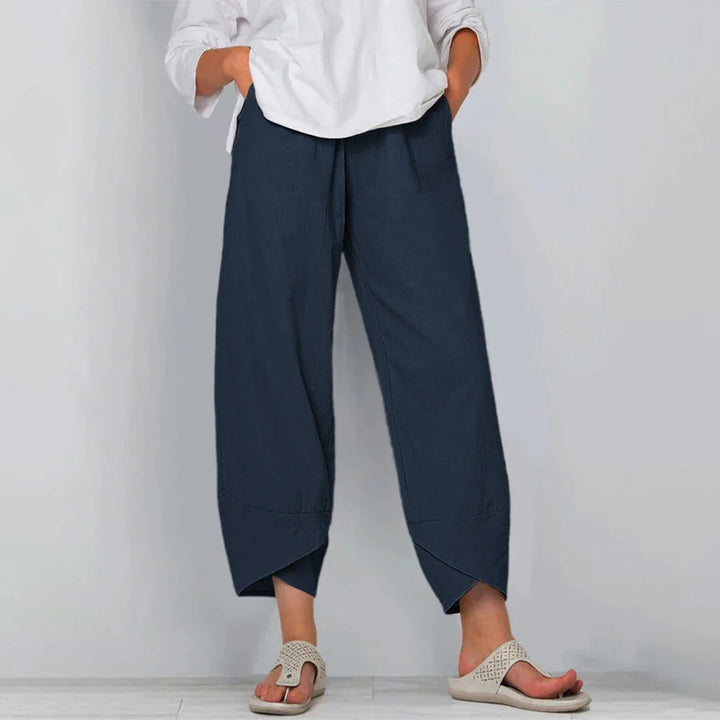 Paulina | Spodnie Culotte Damskie Lniane Wysoki Stan