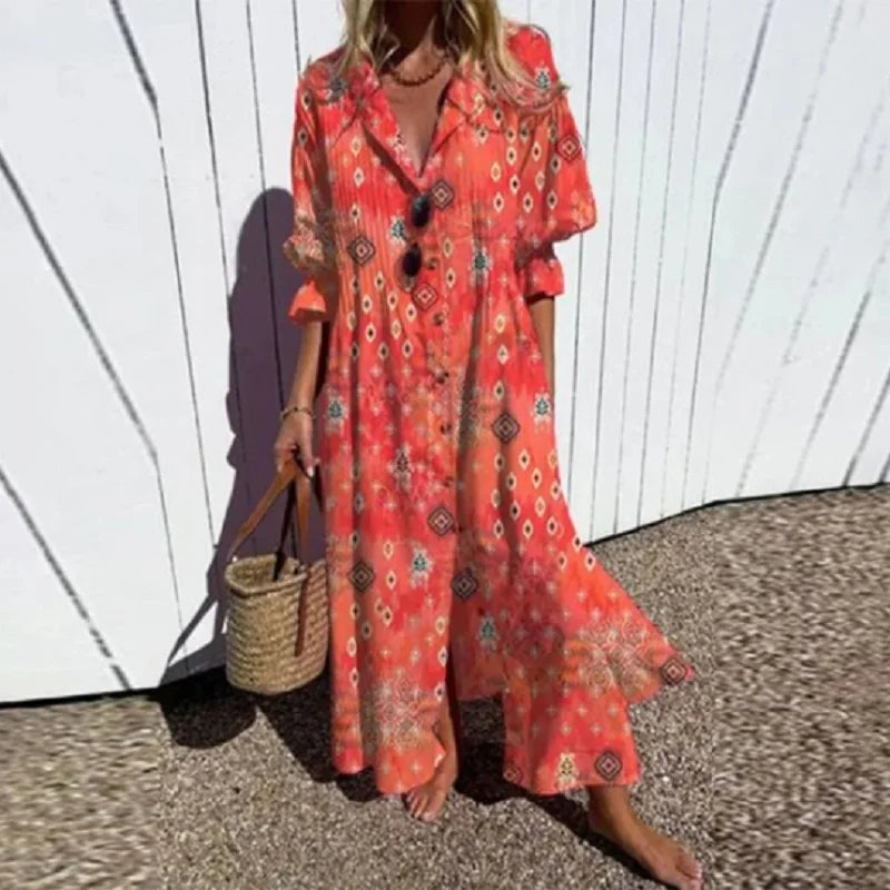 Paulina | Sukienka Damska Maxi W Kwiaty Z Długim Rękawem