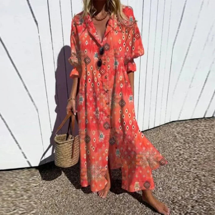 Paulina | Sukienka Damska Maxi W Kwiaty Z Długim Rękawem