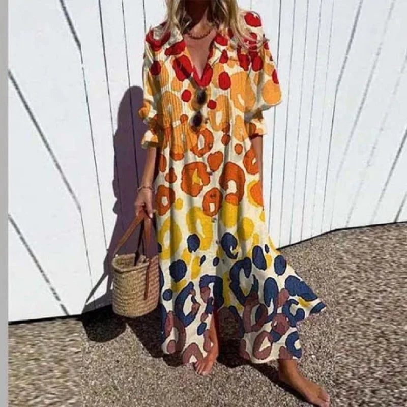 Paulina | Sukienka Damska Maxi W Kwiaty Z Długim Rękawem