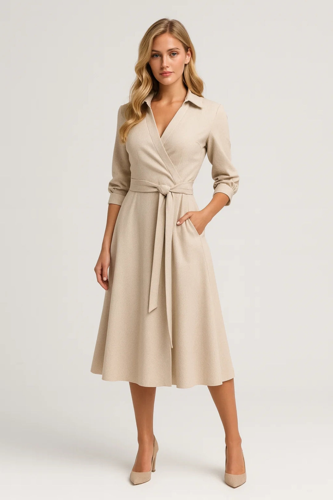 Évelyne | Elegancka Sukienka Midi Z Paskiem