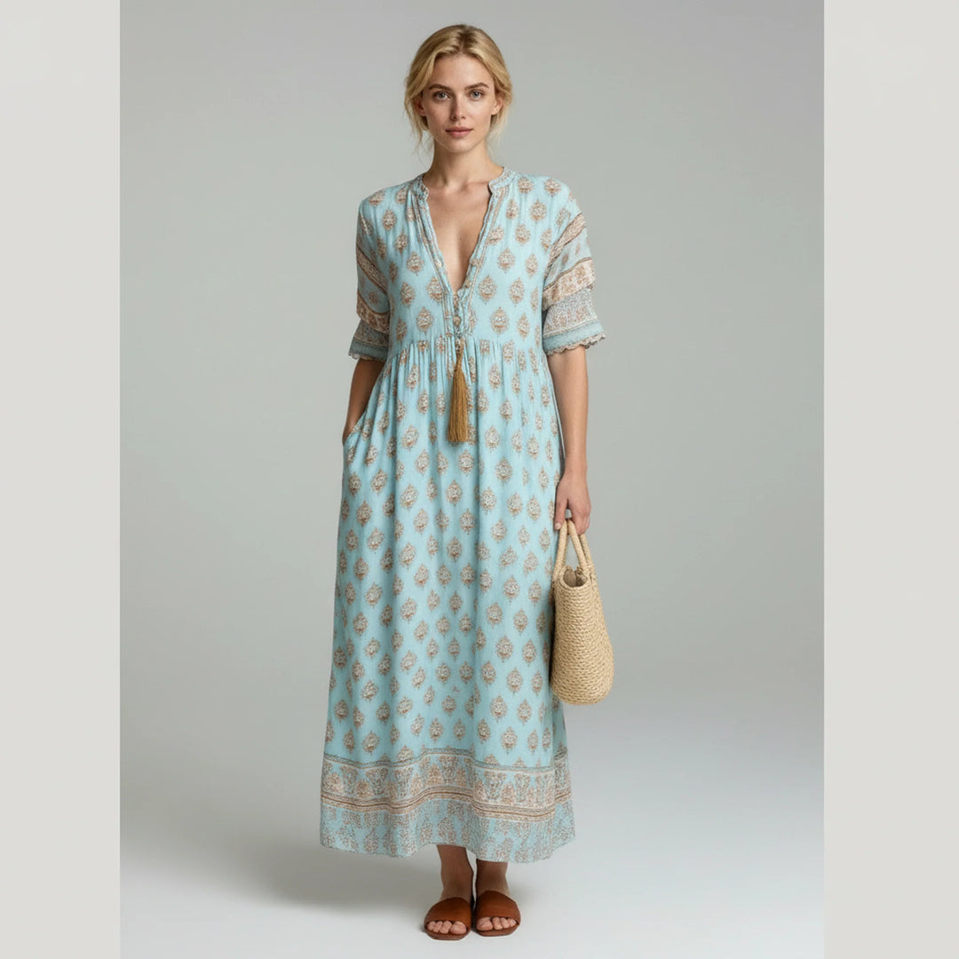 Zofia | Sukienka Midi Damska Boho Z Frędzelkami Letnia