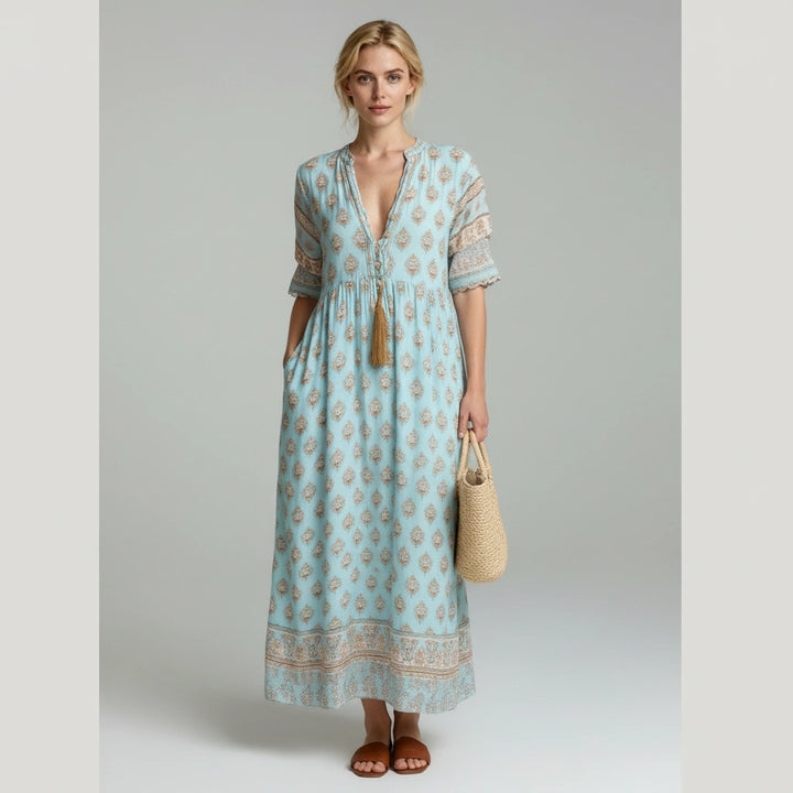 Zofia | Sukienka Midi Damska Boho Z Frędzelkami Letnia