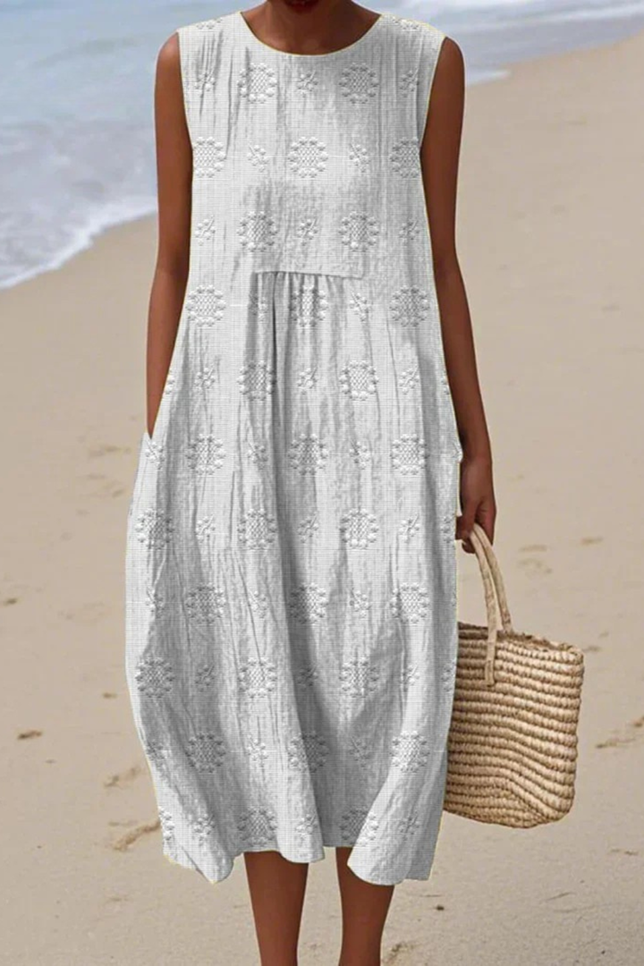 Agnieszka | Sukienka Damska Bez Rękawów z Haftem