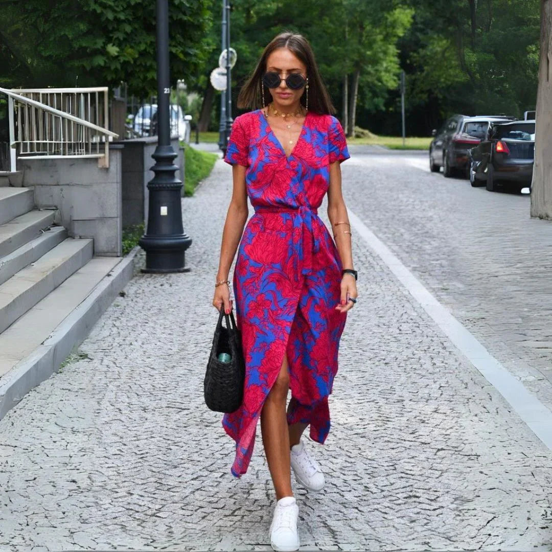Lucyna | Sukienka Midi Elegancka Z Dekoltem V