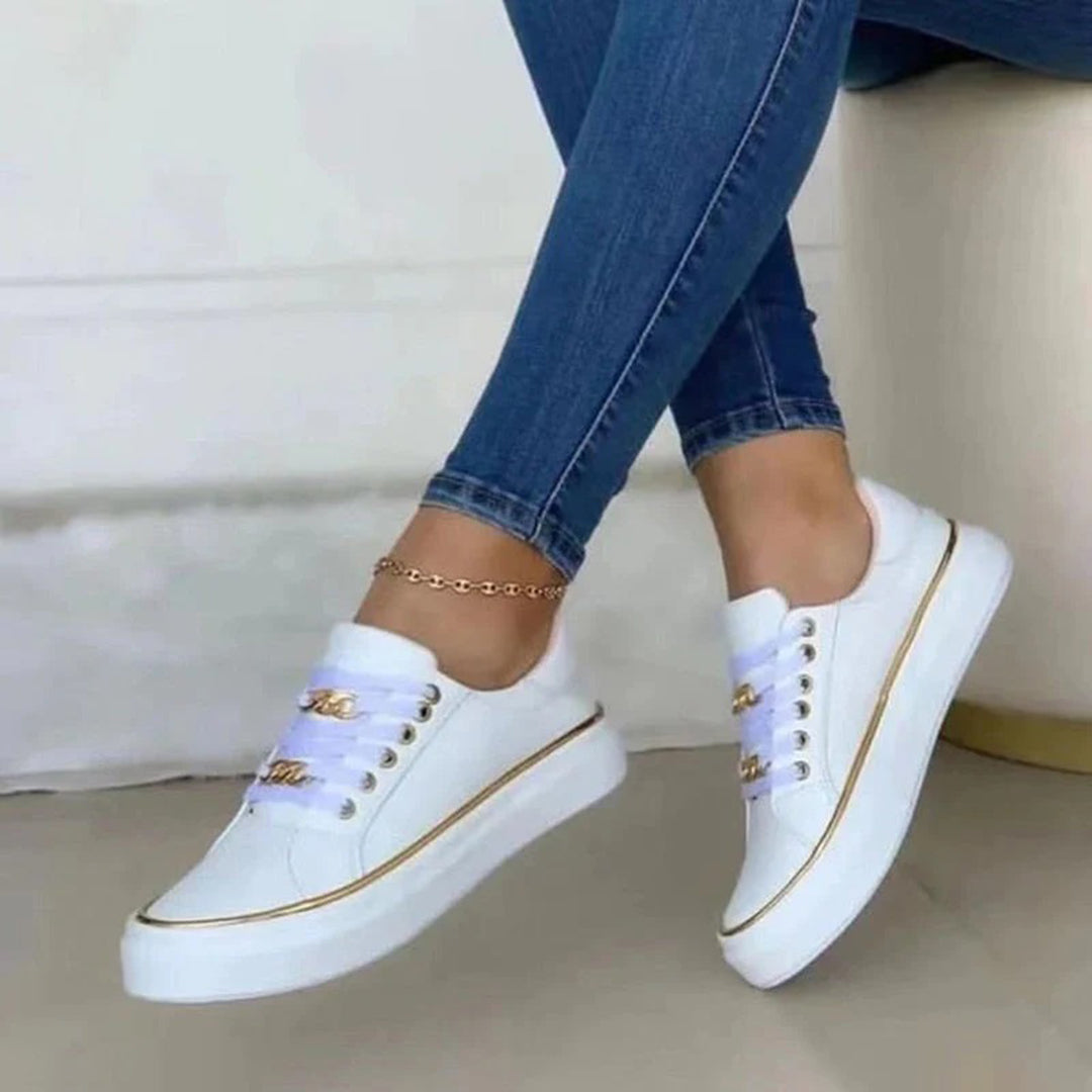 Natalia | Sneakersy Damskie ze Złotym Detalem