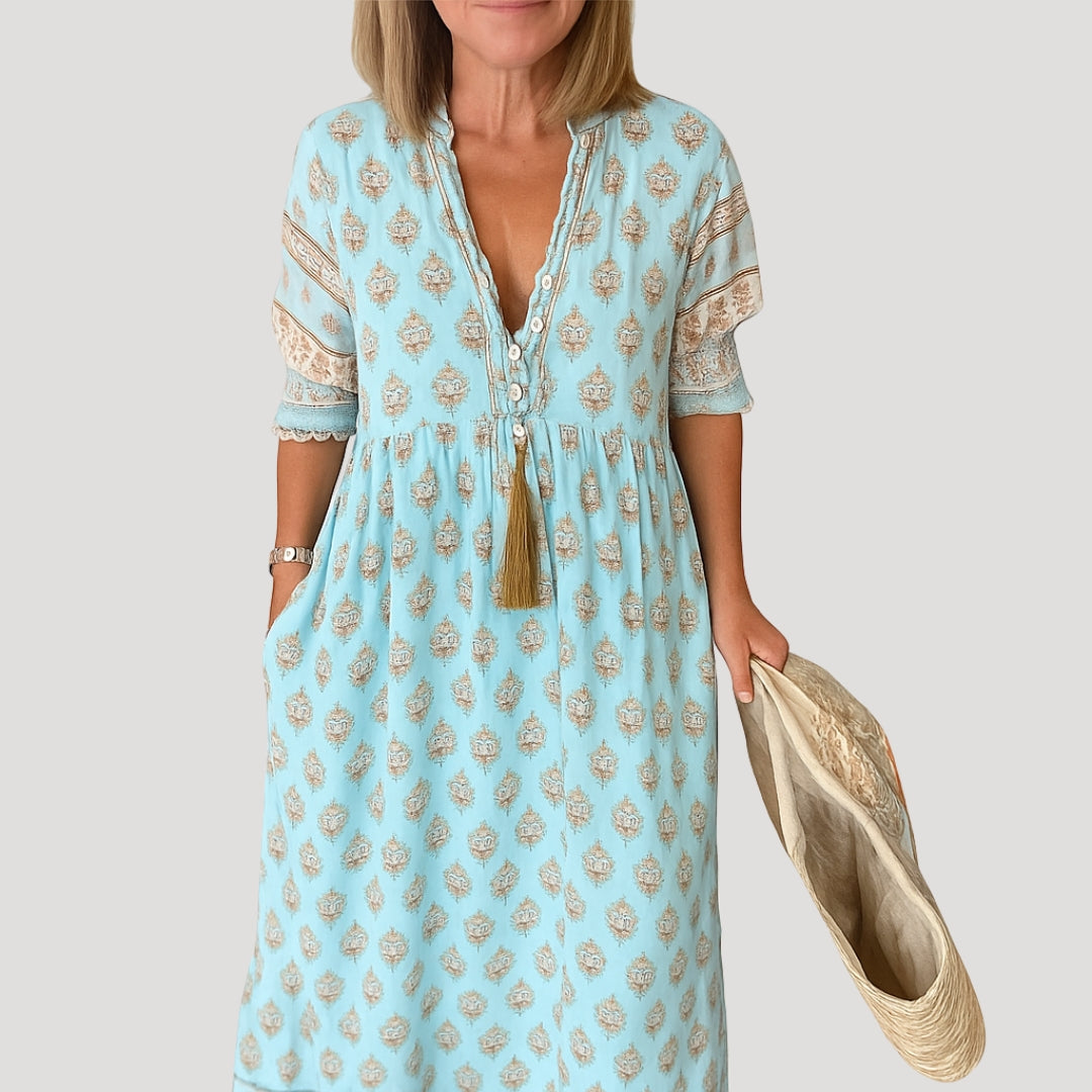 Zofia | Sukienka Midi Damska Boho Z Frędzelkami Letnia