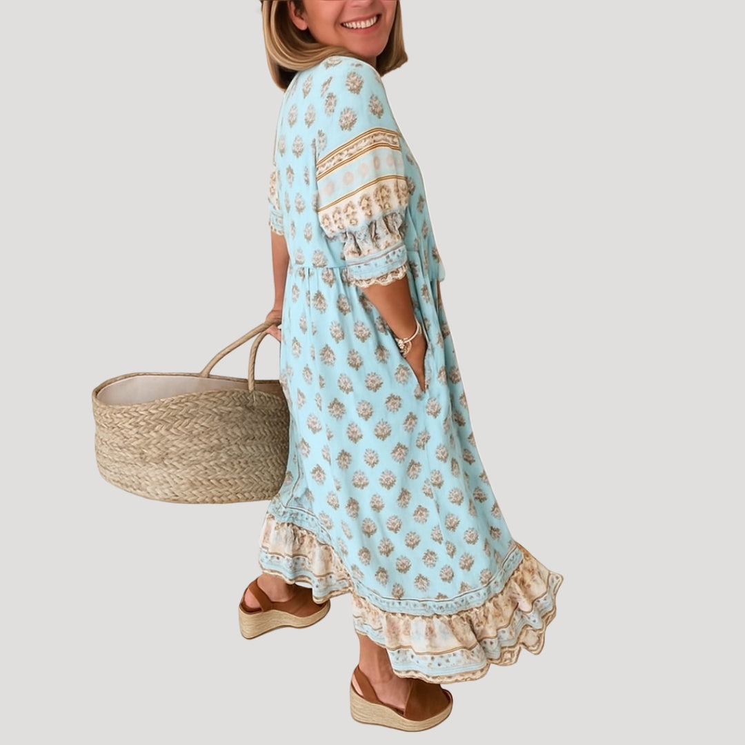 Zofia | Sukienka Midi Damska Boho Z Frędzelkami Letnia