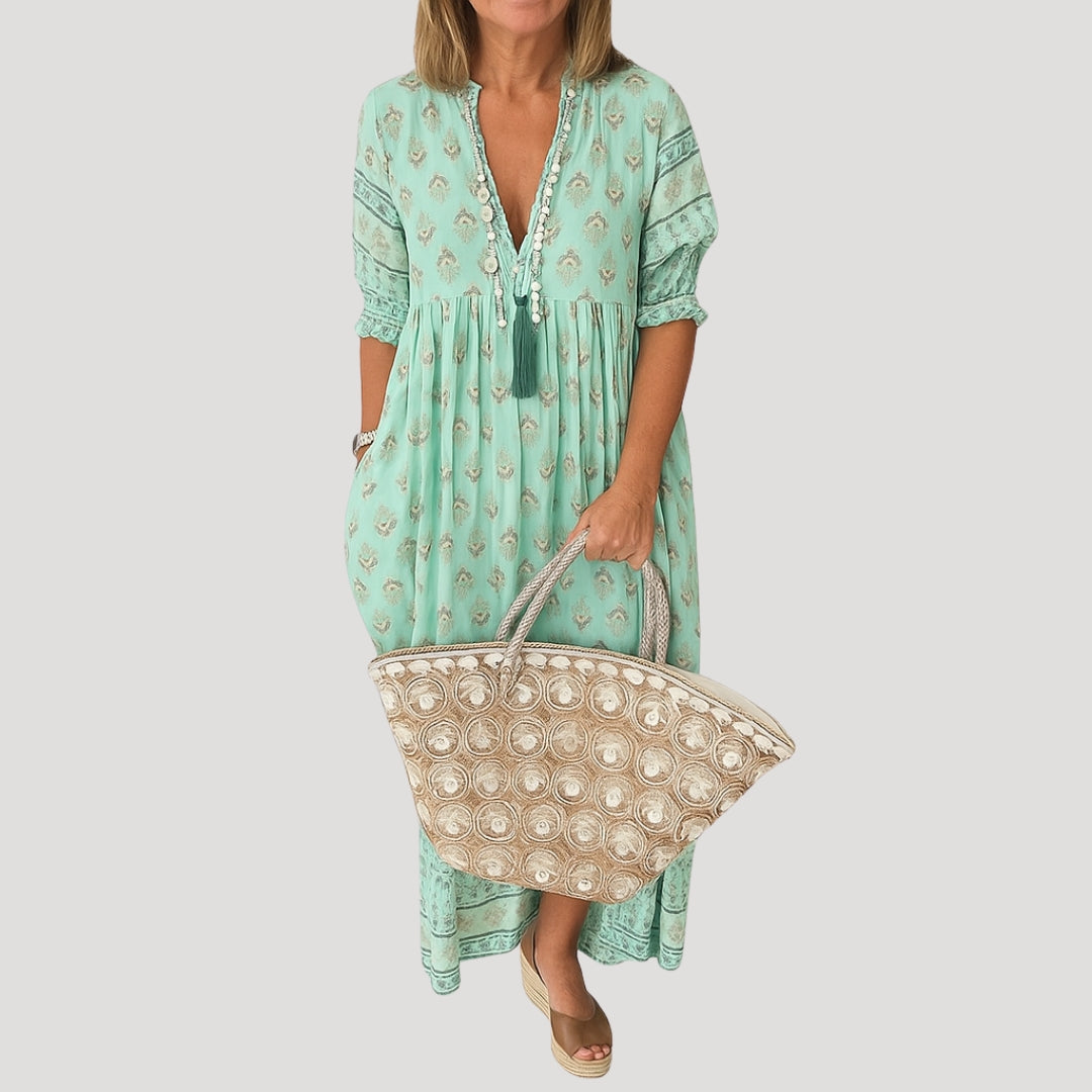 Zofia | Sukienka Midi Damska Boho Z Frędzelkami Letnia