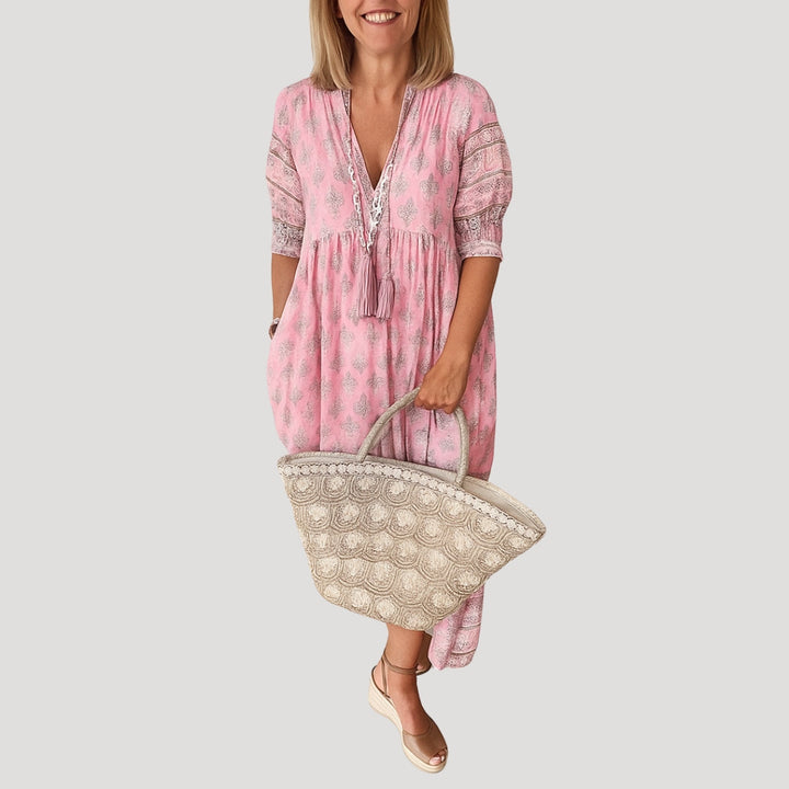 Zofia | Sukienka Midi Damska Boho Z Frędzelkami Letnia