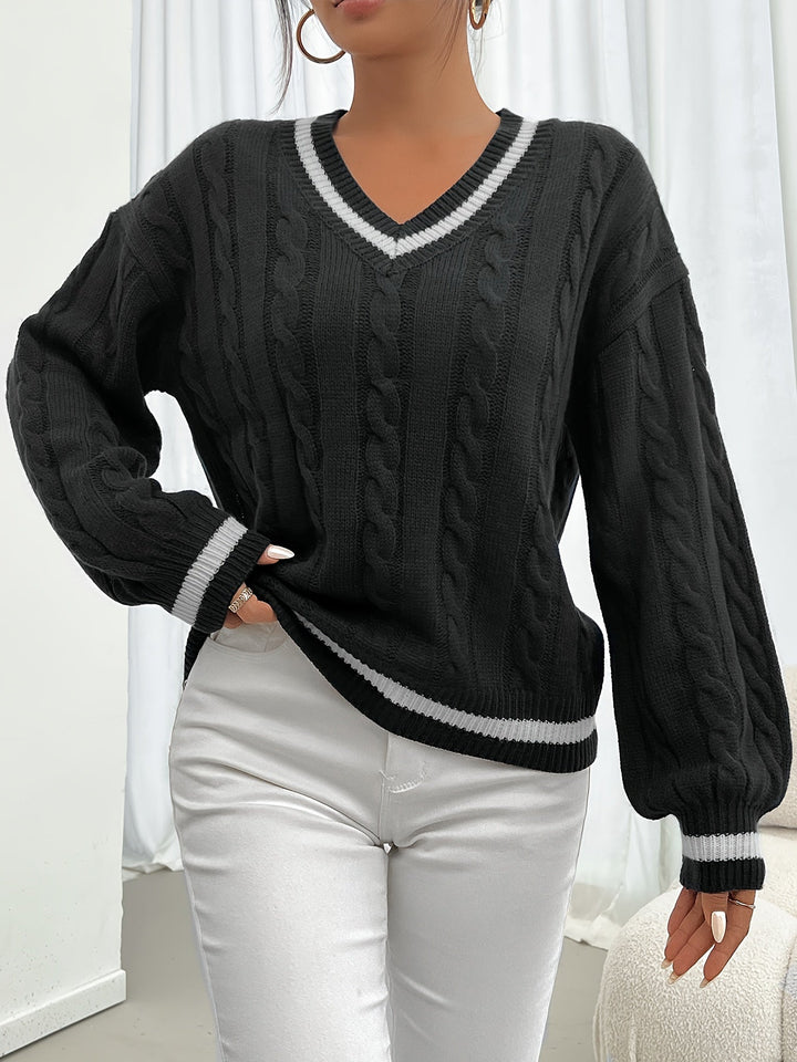 Dorota | Sweter damski w warkocze z dekoltem V
