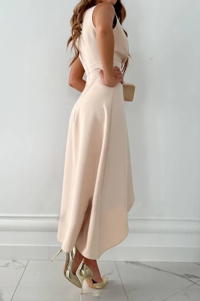 Karolina | Sukienka Midi Z Dekoltem V Asymetryczna