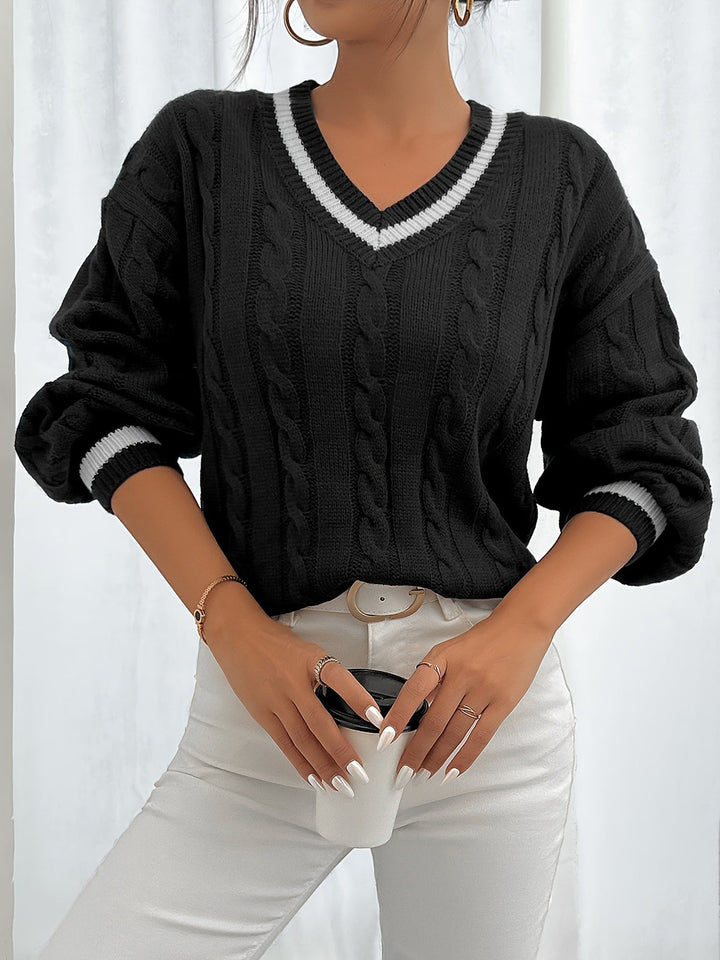 Dorota | Sweter damski w warkocze z dekoltem V