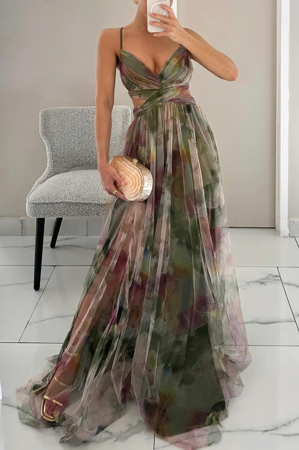 Weronika | Sukienka Damska Maxi w Kwiaty na Ramiączkach Letnia