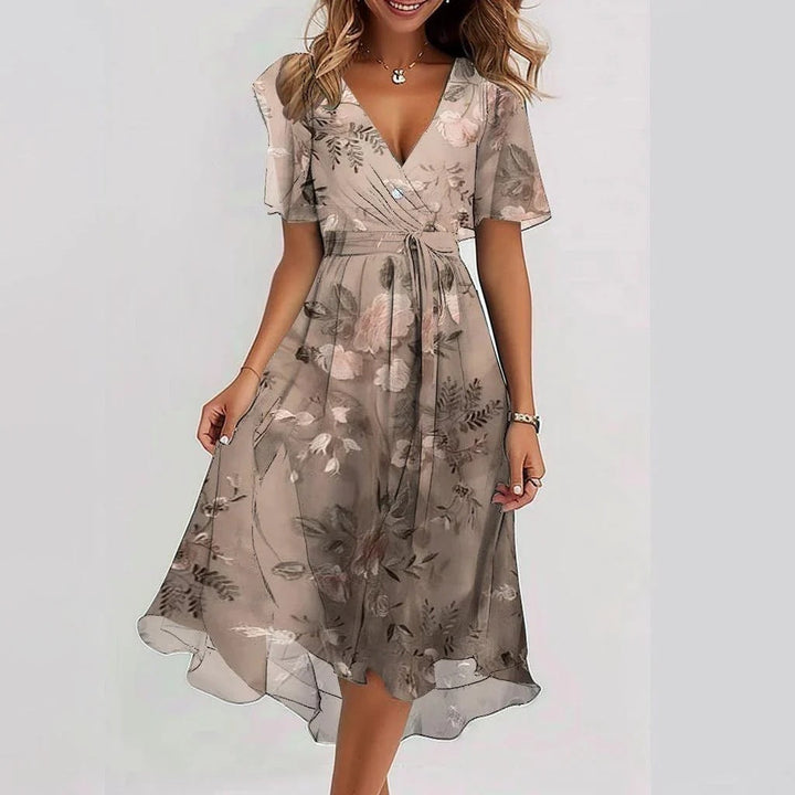Aleksandra | Sukienka Midi Damska W Kwiaty Płynąca Elegancka Casualowa