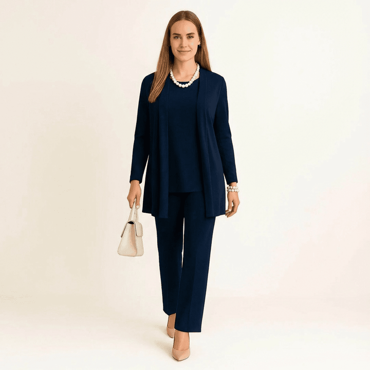 Aleksandra | Komplet Damski Trzyczęściowy Kardigan Top Spodnie Elegancki