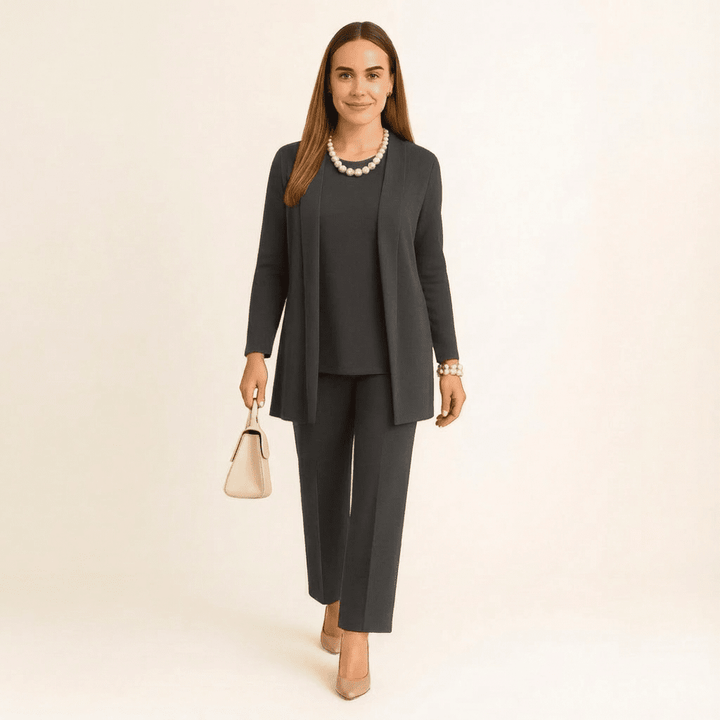 Aleksandra | Komplet Damski Trzyczęściowy Kardigan Top Spodnie Elegancki