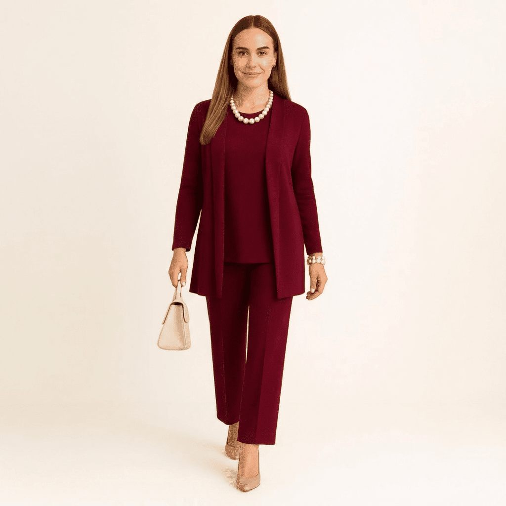 Aleksandra | Komplet Damski Trzyczęściowy Kardigan Top Spodnie Elegancki