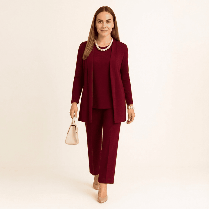 Aleksandra | Komplet Damski Trzyczęściowy Kardigan Top Spodnie Elegancki