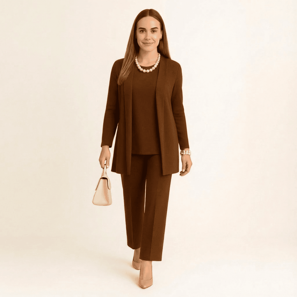 Aleksandra | Komplet Damski Trzyczęściowy Kardigan Top Spodnie Elegancki