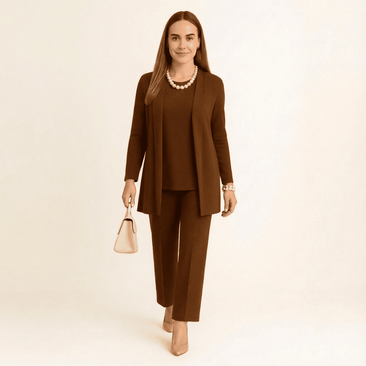 Aleksandra | Komplet Damski Trzyczęściowy Kardigan Top Spodnie Elegancki