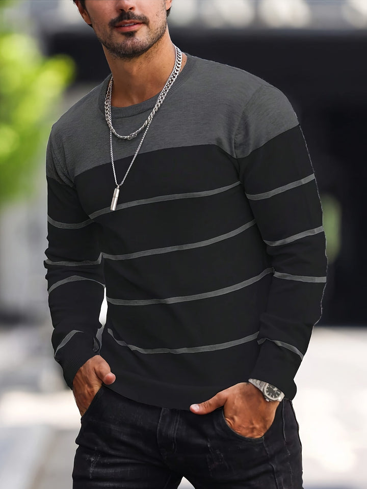 Radosław | Sweter Męski w Paski z Okrągłym Dekoltem