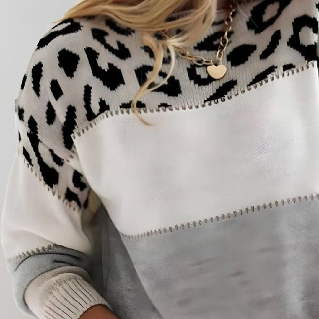 Urszula | Sweter damski w panterkę z okrągłym dekoltem