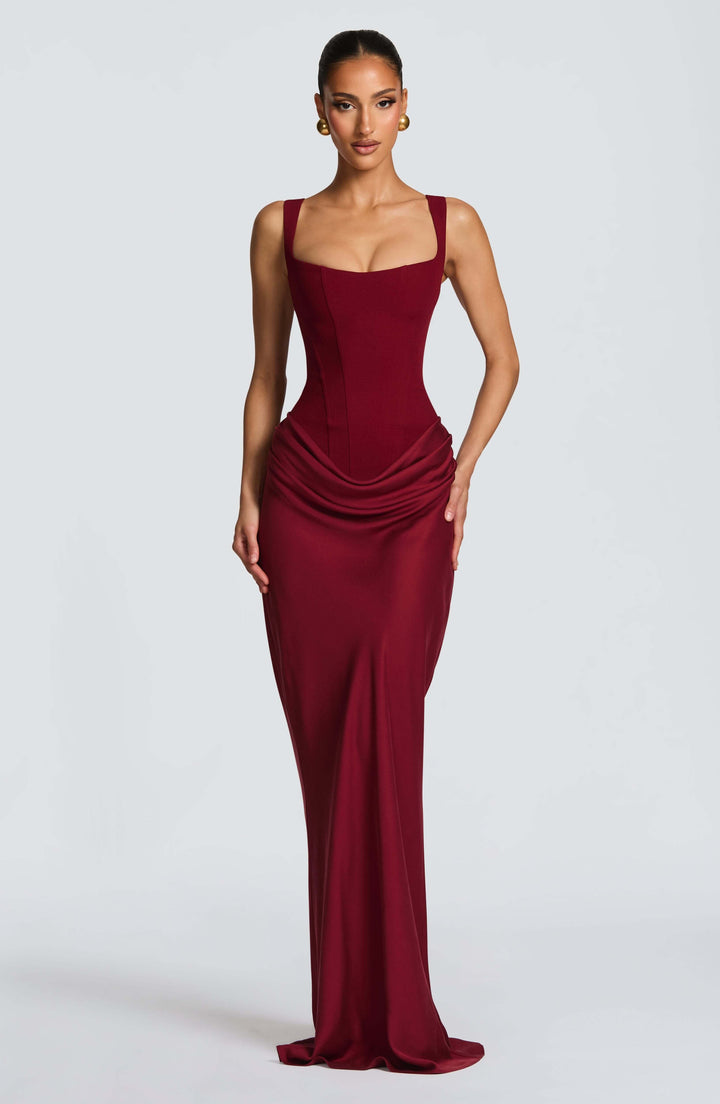 Aleksandra | Sukienka Maxi Damska Na Wesele Kwadratowy Dekolt Drapowanie