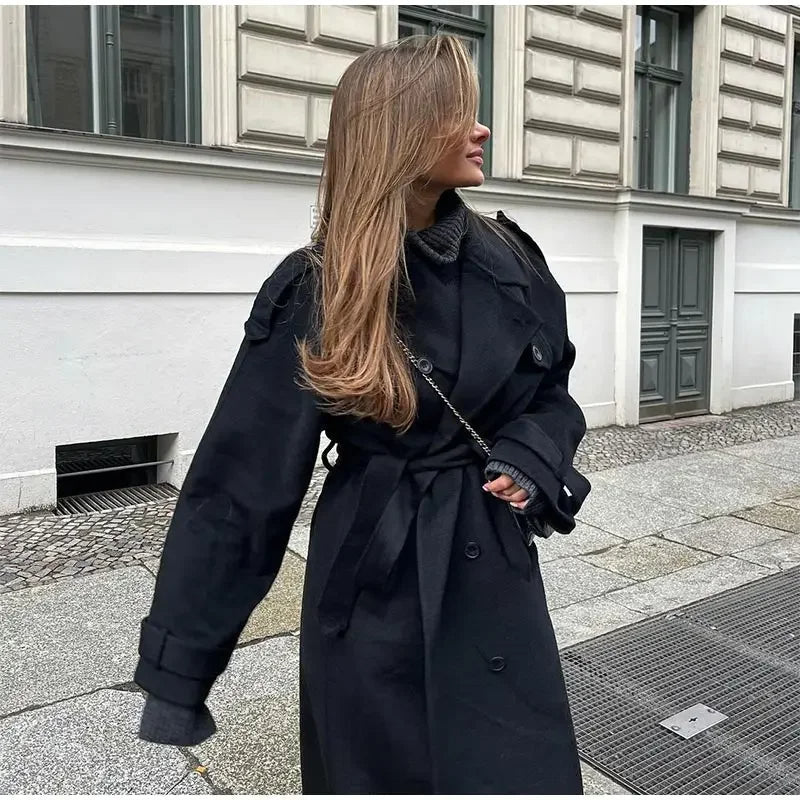 Paulina | Trencz damski dwurzędowy z paskiem