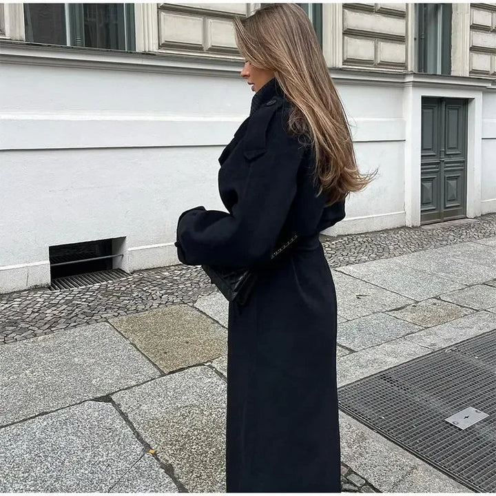 Katarzyna | Trencz damski dwurzędowy z paskiem