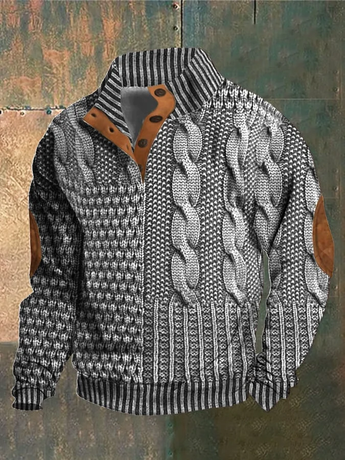 Paweł | Sweter męski z dzianiny w warkocze z zamkiem na ćwierć